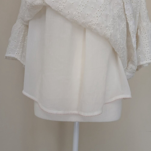 Anthropologie Floreat Off The Shoulder Bohochic Eyelet Top Ivory Size Large - Picture 8 of 10